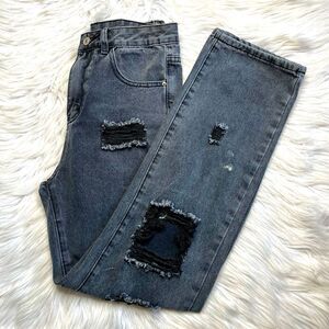 SHEIN Distressed Wide Leg High Rise Baggy Jeans Black Size XS